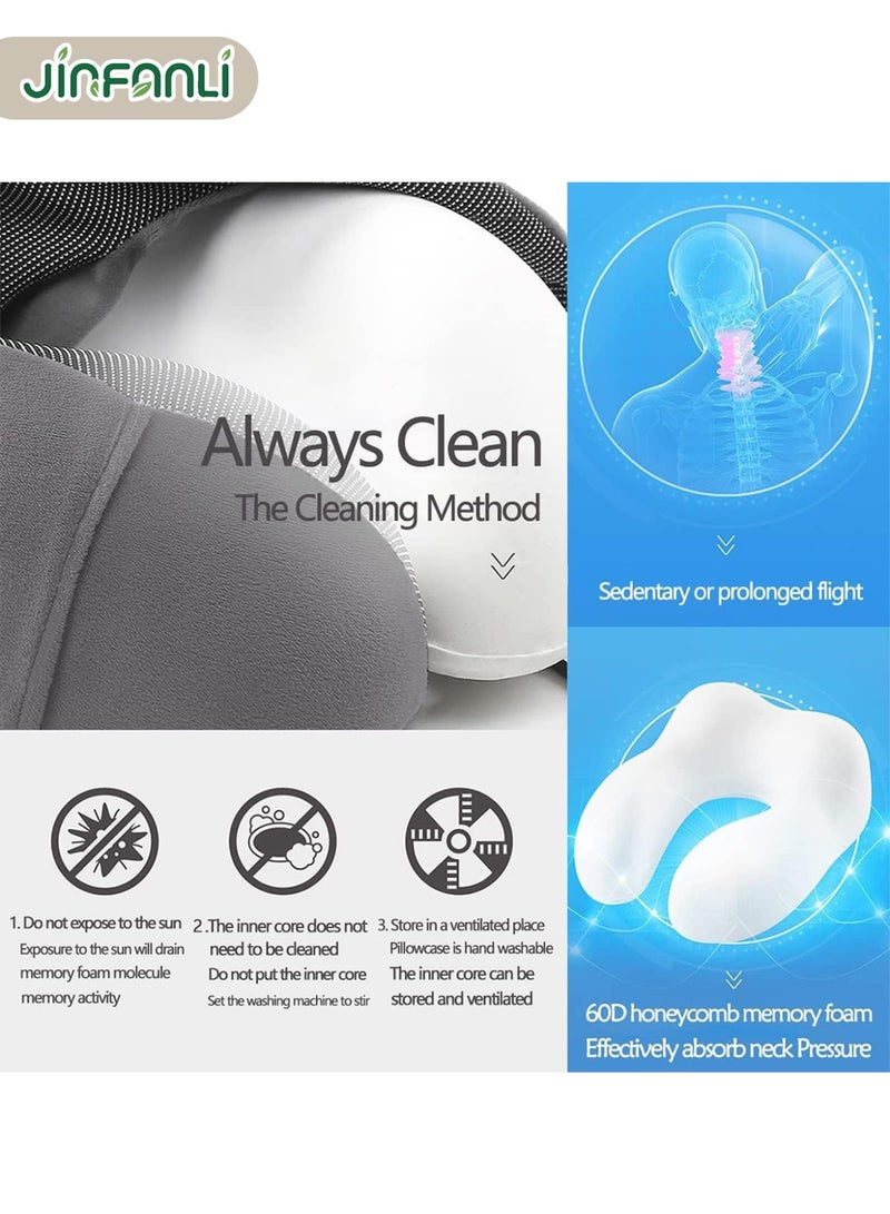 JINFANLI Travel Pillow, Memory Foam Neck Pillow with Comfortable & Breathable Cover for Sleeping, Car, Train, Bus and Home Use(Grey) - Image 2